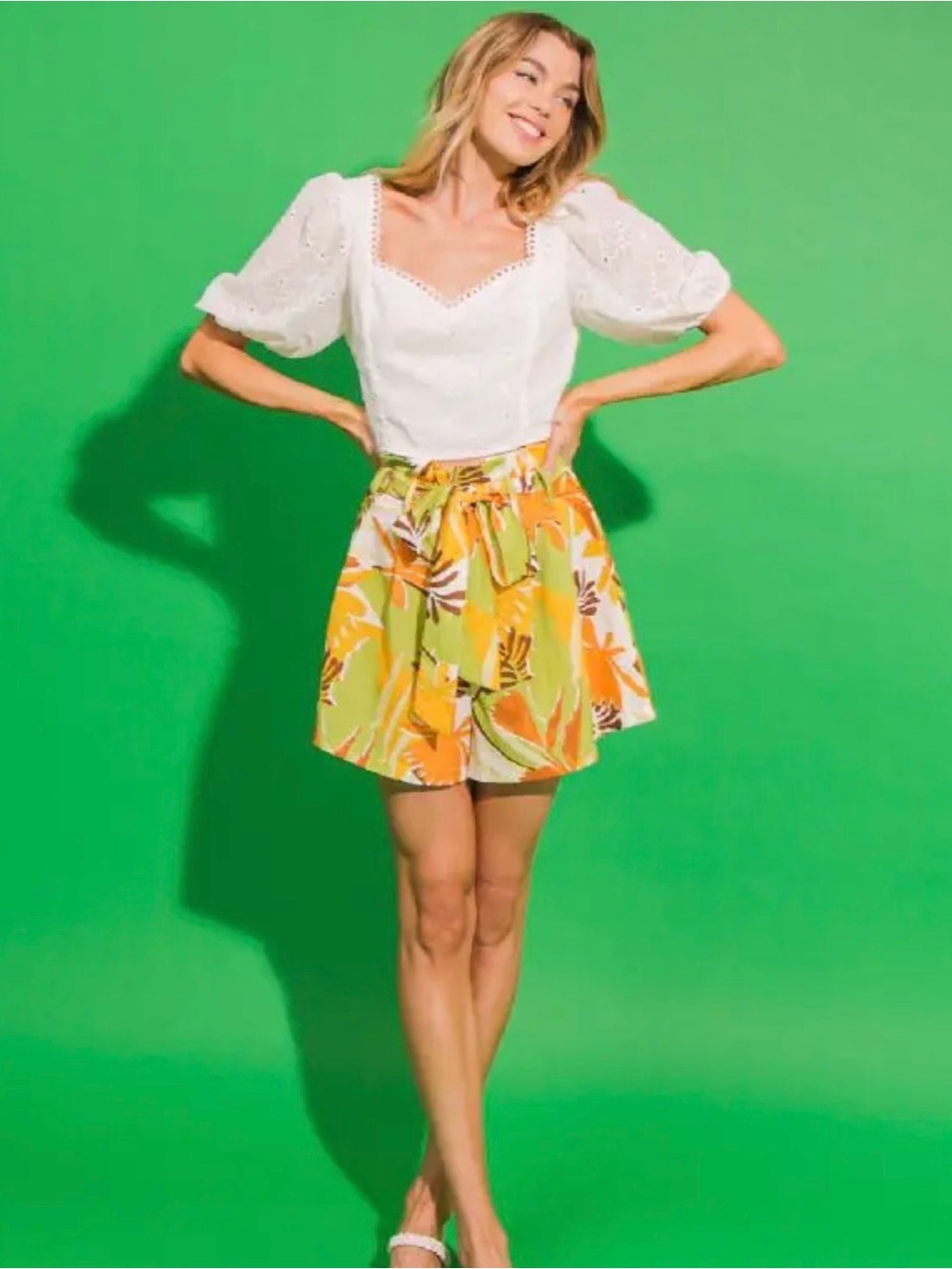 Flying Tomato Tropical Tie-Waist Mini Skirt - Yellow Floral NWT